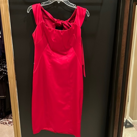 Sleeveless Waist Ruched Sheath Dress with Bow Red